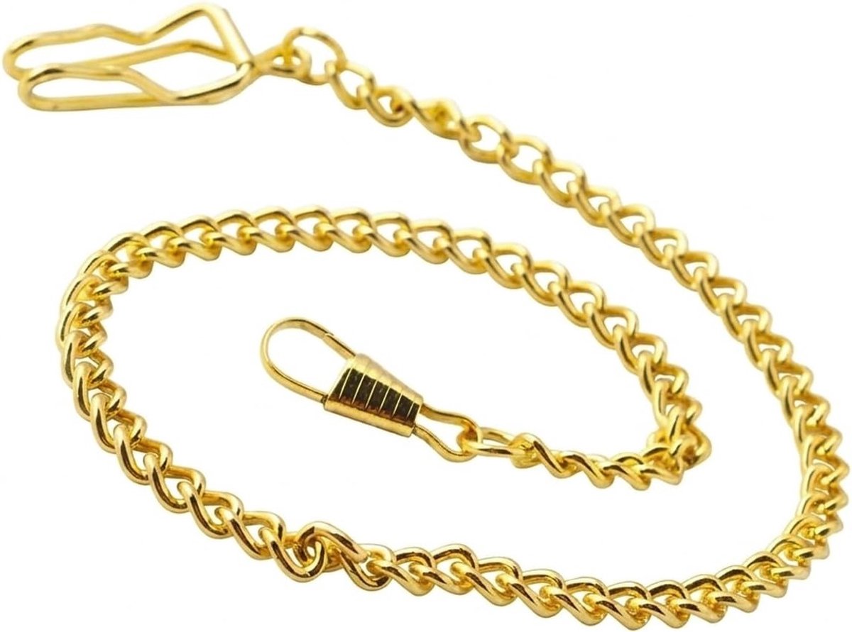 Elegante 39 cm lange gouden metalen taschenuhrketting met 2 haken voor heren en dames, ideaal als modeaccessoire en voor het bevestigen van uw horloge aan kleding