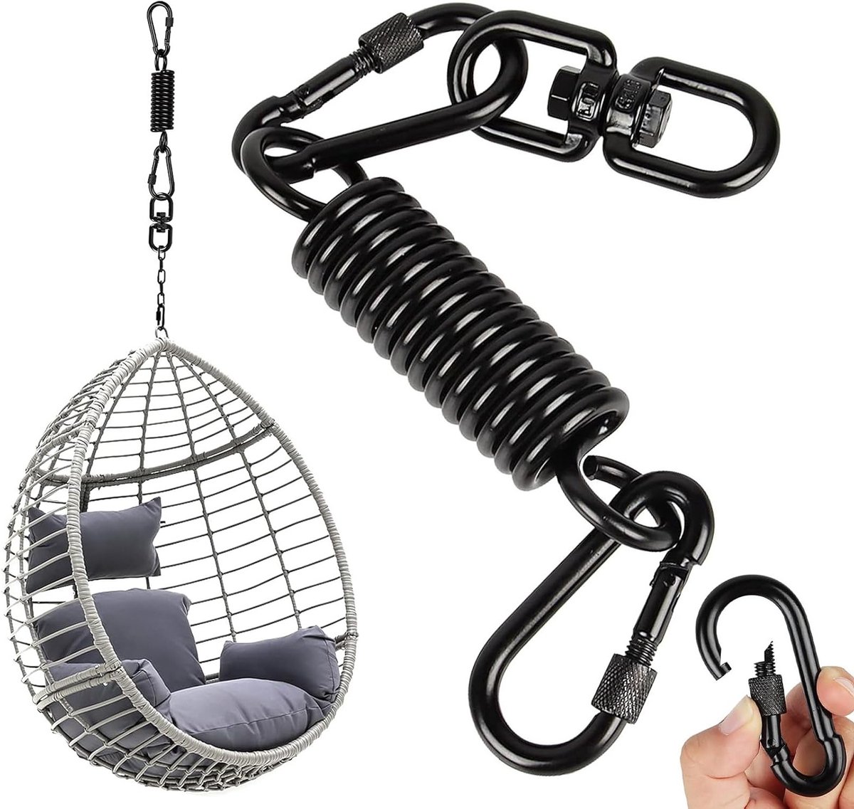 Zwenkbare Hangstoel met 2 Carabiners en 360° Draaibare Haken, Tot 250 kg, Ideaal voor Hangmat, Yoga en Punching Bag