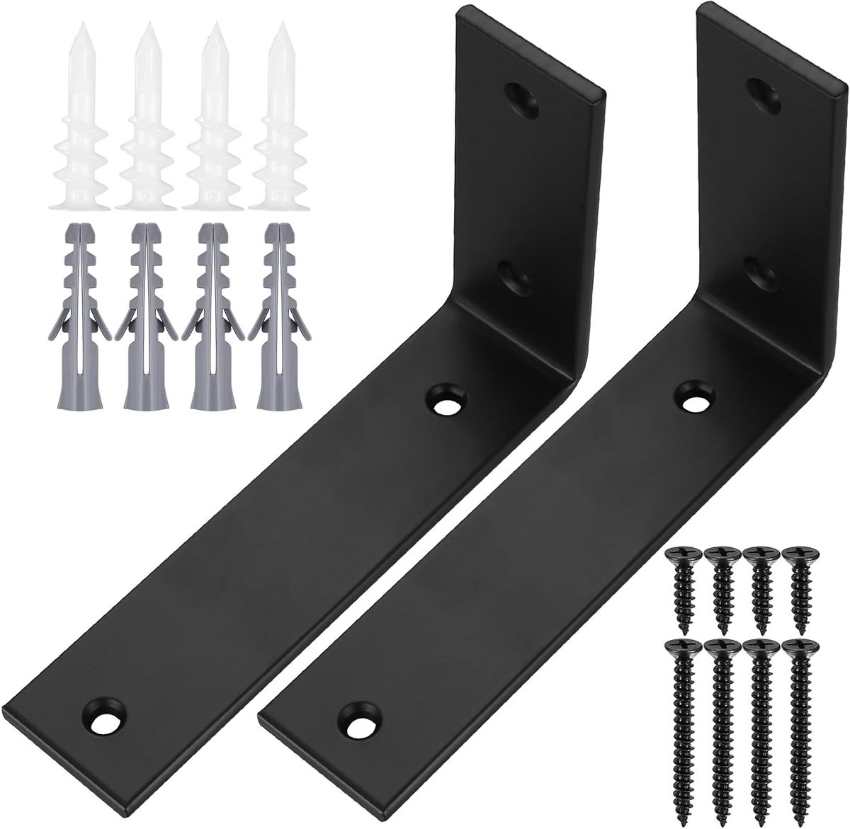 Stevige Hoekbeugels voor Planken, 90-Graden Bevestiging van Hoogwaardig IJzer, Ideaal voor Houten Planken en Meubels, Set van 2 Zwarte Beugels (15.2 x 10.2 x 3.8 cm)