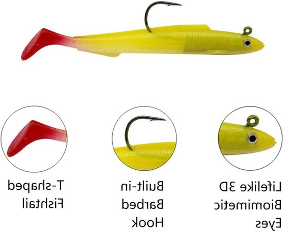 Set van 5 Paddle Tail Swimbaits - Zachte Plastic Visserslures met Jigkop voor Baars, Forel en Roodbaars - Geschikt voor Zout- en Zoetwater vissen — afbeelding 3