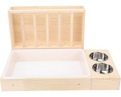 3-in-1 Hooi Voederbak voor Konijnen en Cavia's met Snackbox en RVS Schalen, Gemakkelijk en Spill Resistant