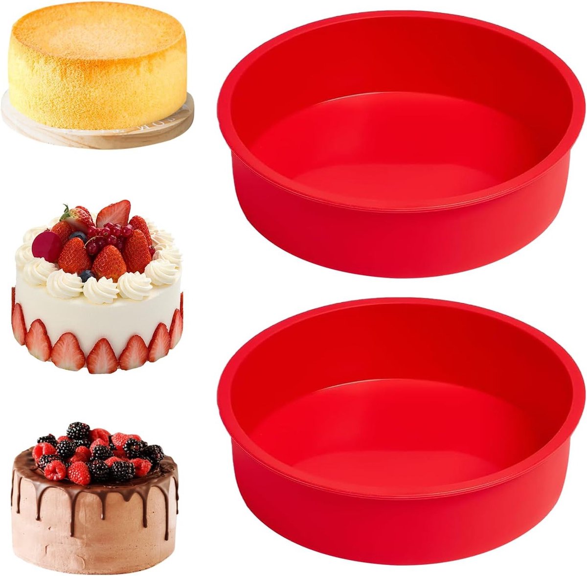 Siliconen Bakvormen voor Airfryer en Oven - 20 cm, Set van 2 voor Taarten en Brood, Rood