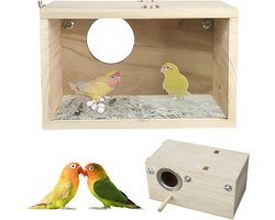 Transparante Nestkast voor Parkieten van Hout, Geschikt voor Binnen en Buiten, Ideaal voor Vogelbroeden en Parrots (Rechthoekige Opening 24,5 x 13 x 13 cm)
