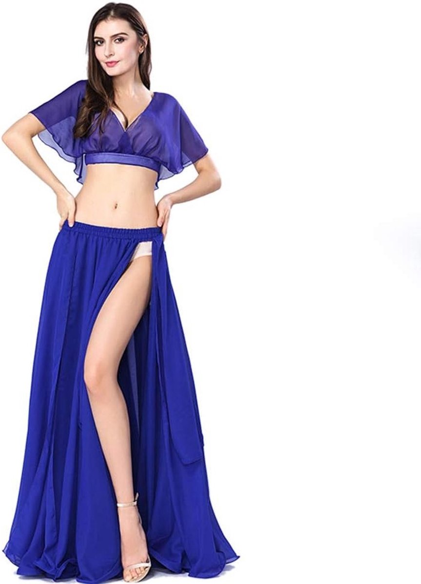 Belly Dance Kostuum voor Vrouwen met Chiffon Rok en Tops, Sexy Slits, Geschikt voor Training en Optredens, One Size