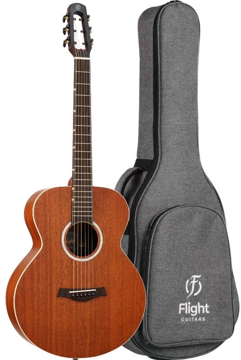 Flight PIXI MAH Reisgitaar Massief Bovenblad Akoestische Gitaar Natural met Tas