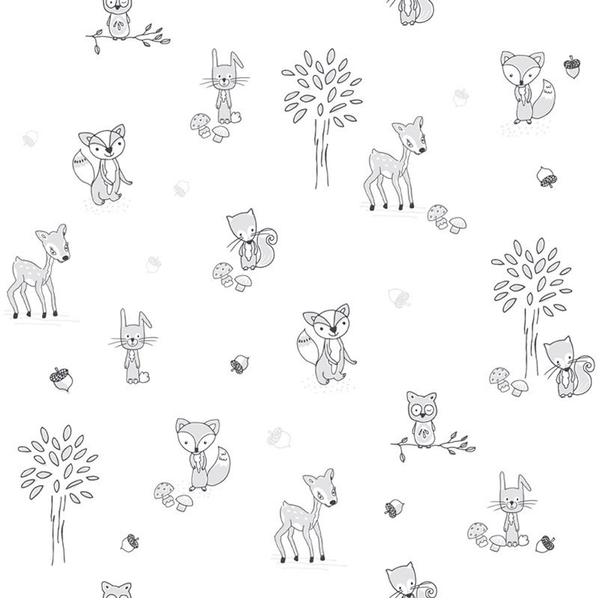 INGK Behang - Puck & Rose - Kinderbehang - Dieren Wit/Zwart