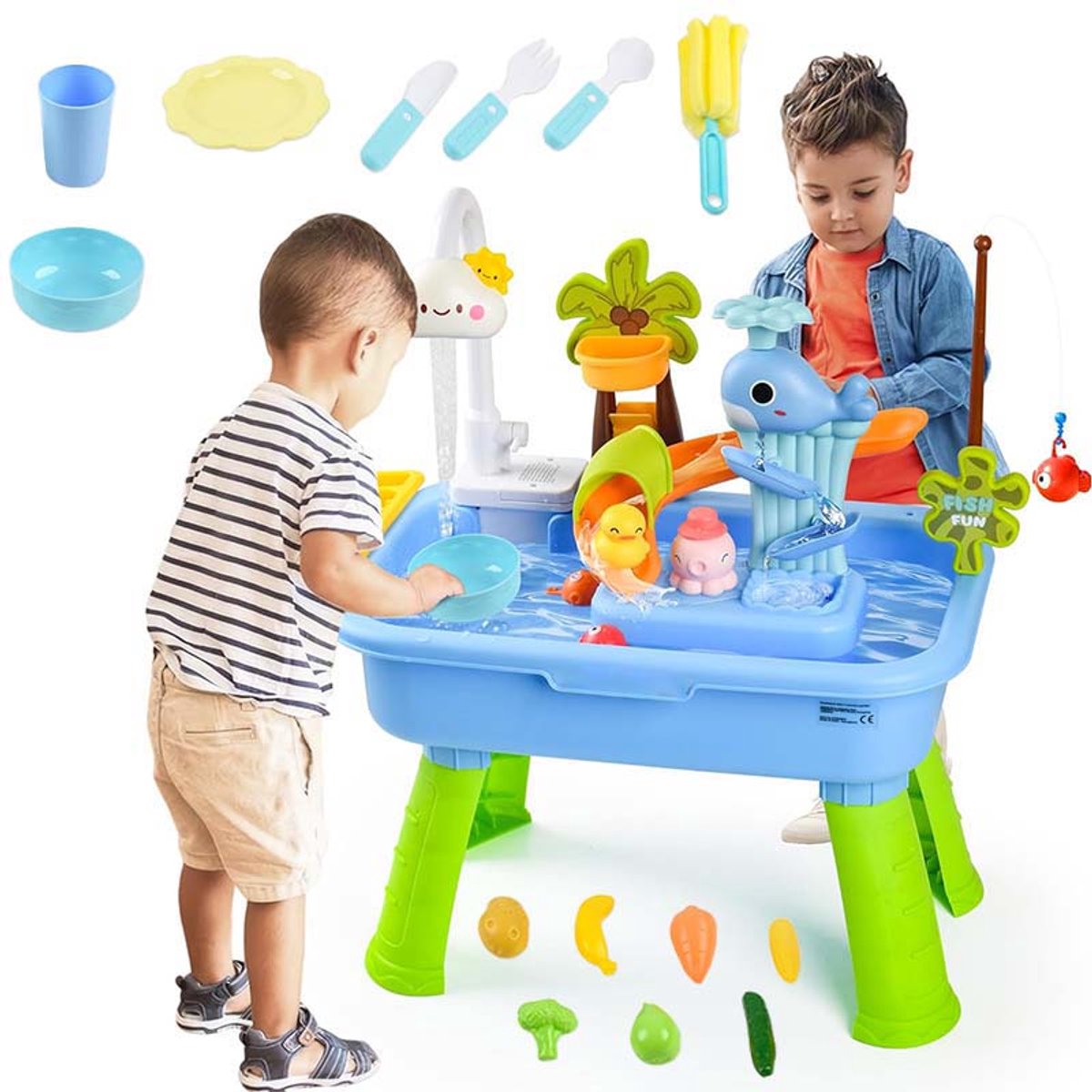 Keuken Gootsteen Waterspeelset voor Kinderen - Kinder Hengelspeelgoed met Kraan - Keuken Gootsteen Spel voor Jongens en Meisjes vanaf 3 Jaar (Blauw)