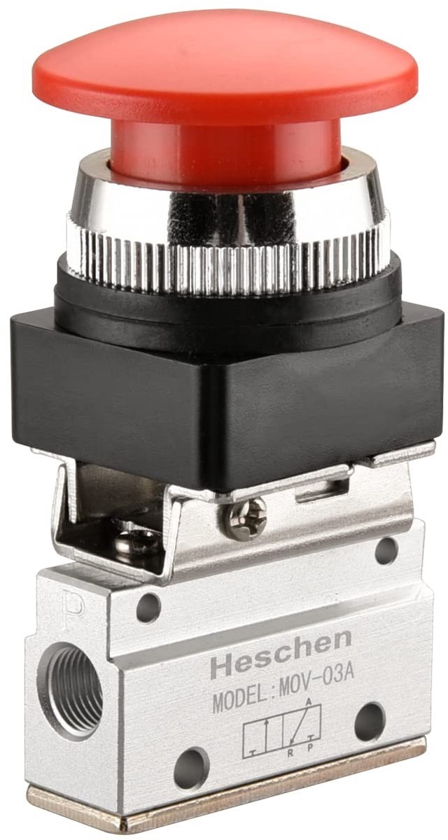 Dailygoody - Pneumatische Mechanische Ventiel - 3 Weg - Momentary Push Button - Rood - PT1/8" - Voor Luchtdruksystemen - MOV-03A