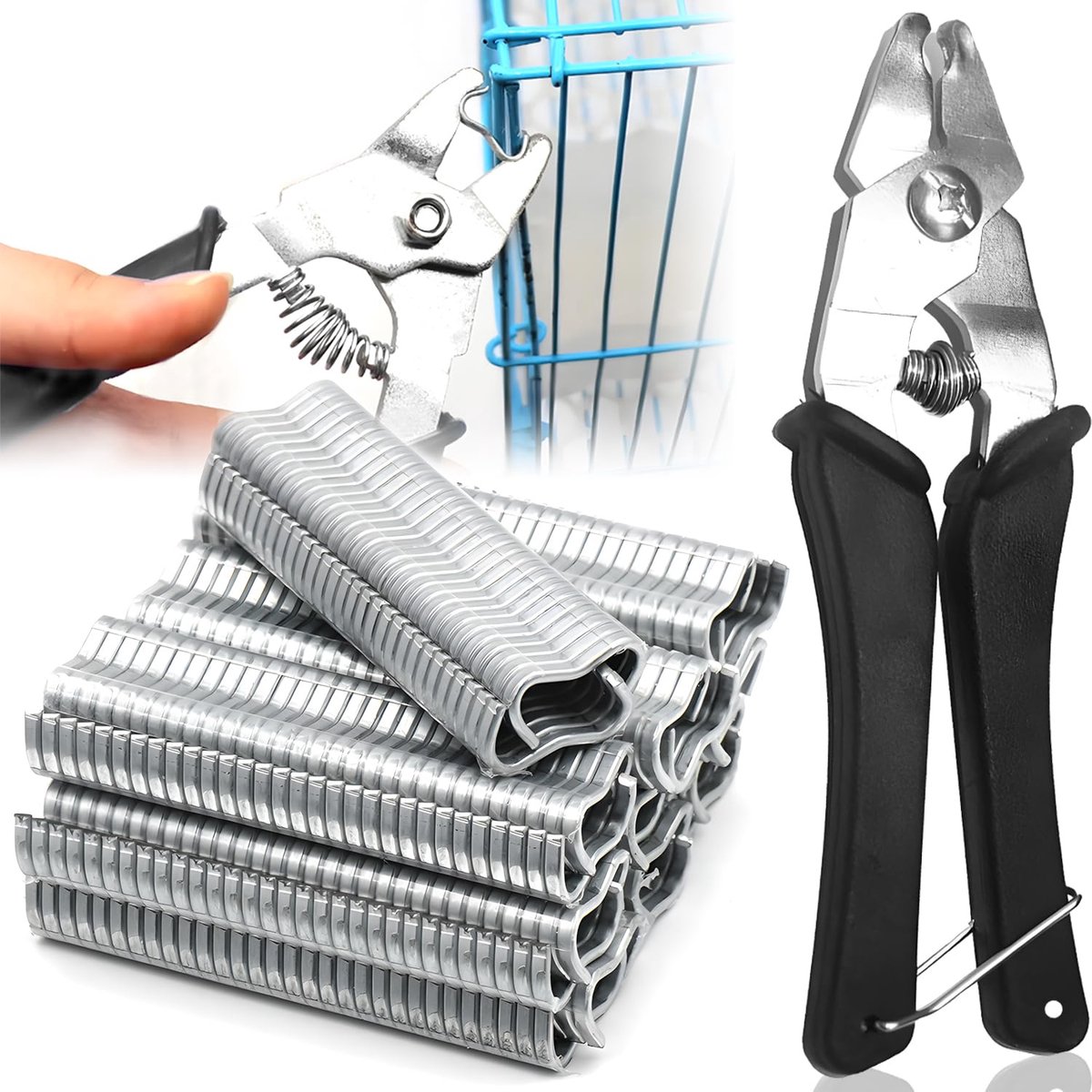 carmdering - Tang Voor Ringen - Tang Voor Klammernagels - Handtang - Type M Compatibiliteit - Vergrendelingsfunctie - Gehard Staal - Roestvrij En Duurzaam - Ergonomisch Antislip Handvat - Ideaal Voor Buitenwerken - 1 Set Met 1200 Stuks