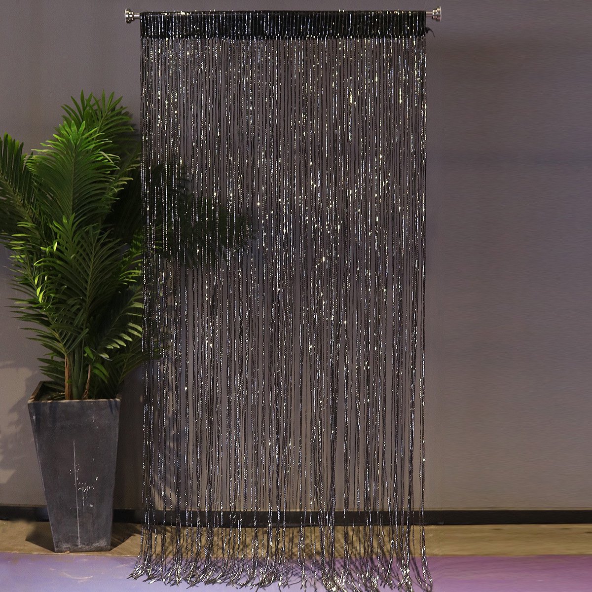 Gordijn met pailletten voor de deuropening, deurgordijnen met koord, 1 x 2 meter, geschikt als wandgordijn voor kast, slaapkamer, woonkamer, raam, muur, franjes, transparant, zonder kralen, decoratief met kristallen, 2 stuks