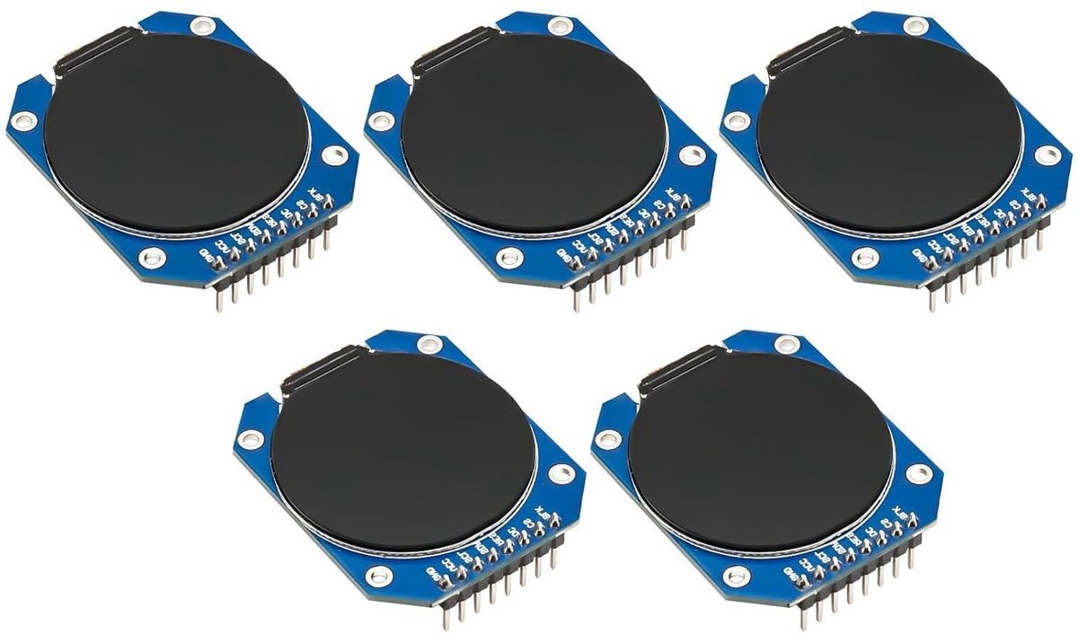 5 Stuks 1.28 Inch Ronde TFT Display met 240 x 240 Resolutie en SPI Interface voor Arduino, LCD Display Module voor Instrumenten, Real-Time Monitoring en Display Apparaten