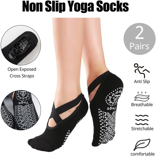 Dailygoody - Pilatessokken - Antislip sokken - Comfortabel materiaal - Zwart - Yogasokken - Geschikt voor thuis, ziekenhuis - 2 paar — afbeelding 3