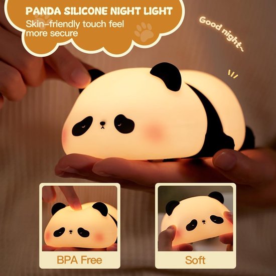 Dailygoody - Kindernachtlampje - Panda nachtlampje - Dimbaar en oplaadbaar - Siliconen ledlamp - Geschikt voor kinderen - 30 minuten timer — afbeelding 5