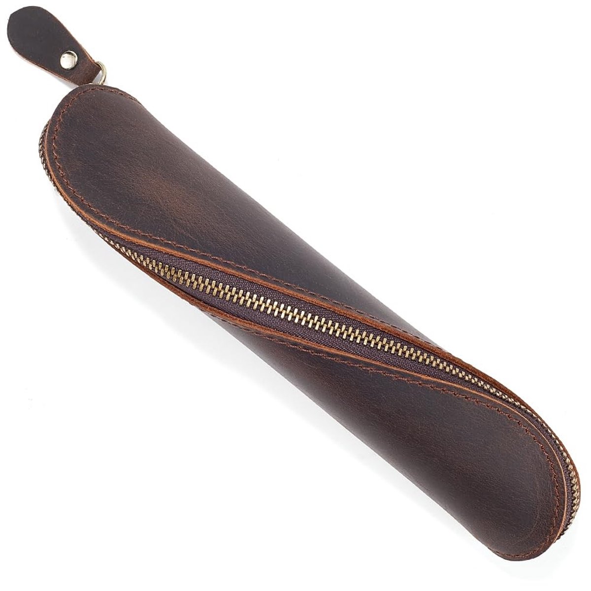 Dailygoody - Echt Lederen Etui - Handgemaakte Potloodtas - Bruin - Rits Tas Houder - Kantoor Gereedschap - Bruin Kokosnoot