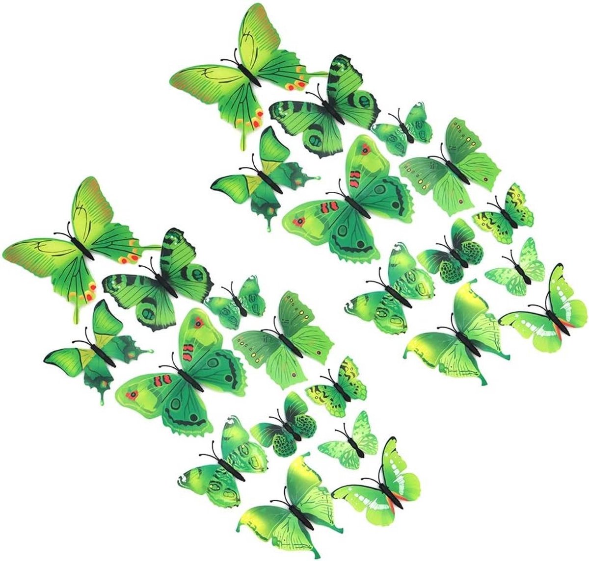 Dailygoody - 3D Simulatie Vlinder Magneten - Wanddecoratie - Groen - Magneet Stickers - Voor Thuisgebruik - 24 Stuks