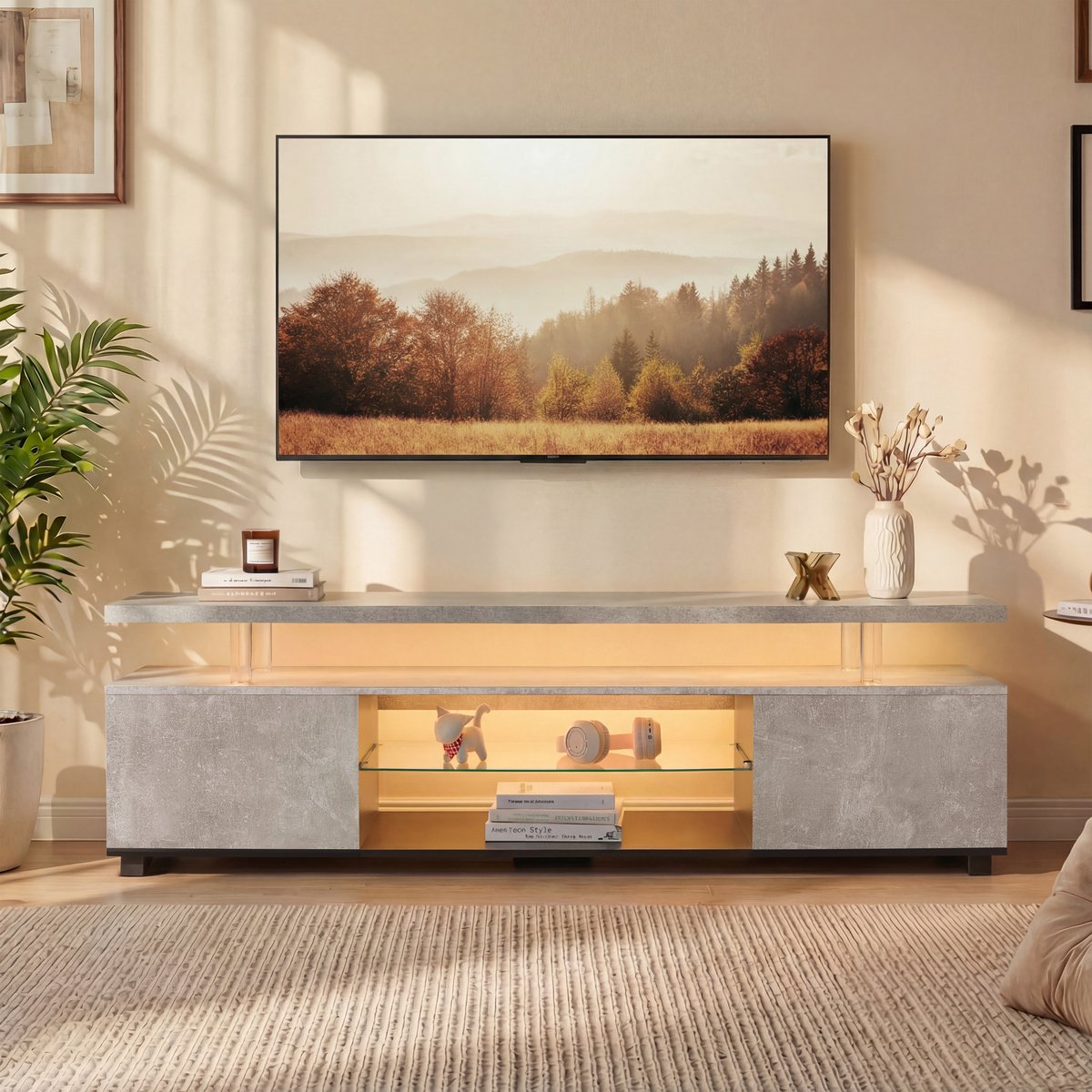 REDOM - Tv-Meubel - Ledverlichting En Opbergruimte - Modern - Voor Woonkamer - MDF - Grijs En Zwart