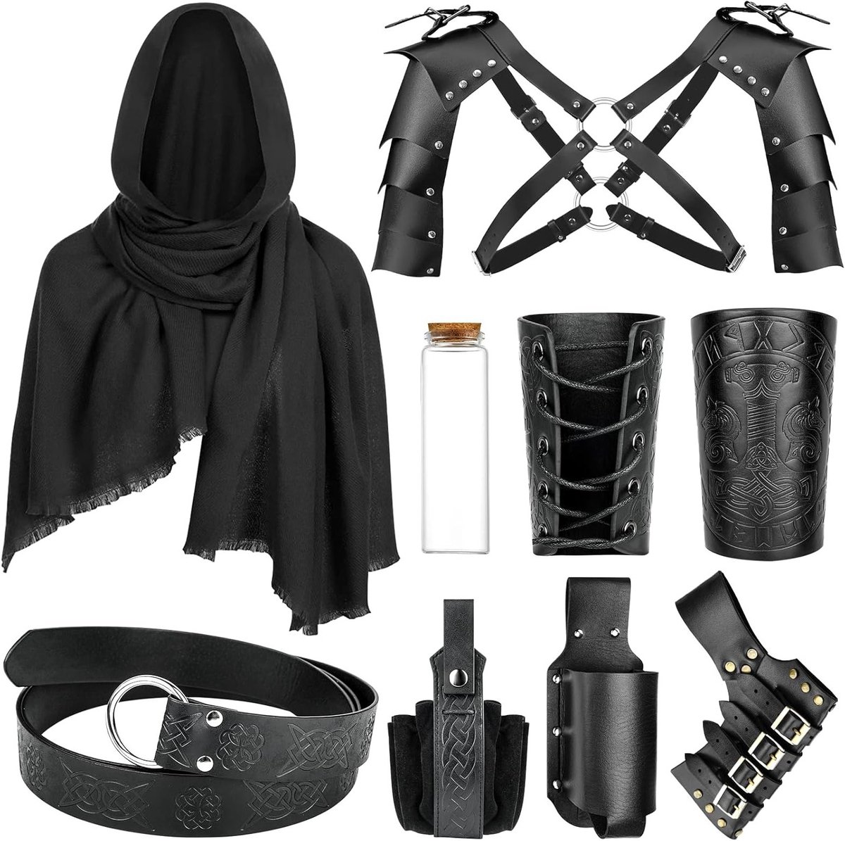 Middeleeuwse Ridder Kostuum voor Mannen met Schouderpantser, Zwaardhouder en PU Leren Accessoires voor Halloween en Theatrale Voorstellingen
