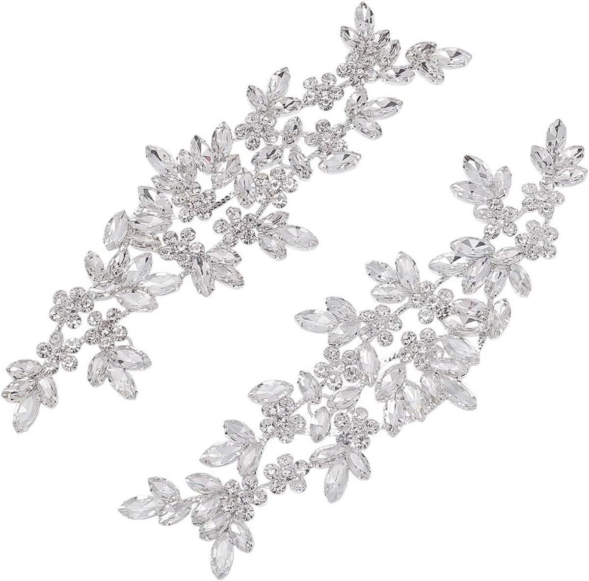 2 Stuks Strass Crystal Applique 220x65mm Zilver Bruiloft Versiering voor Jurk, Schoenen en Accessoires