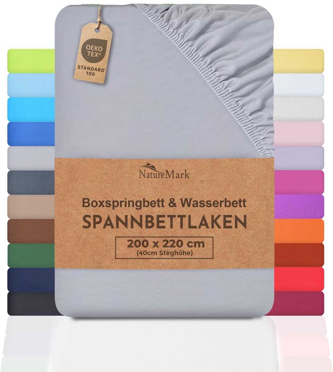 Dailygoody - Hoeslaken - Boxspringbed - 100% Katoen - Zilver/lichtgrijs - Geschikt voor Waterbed - 200x220 cm +40 cm Steg