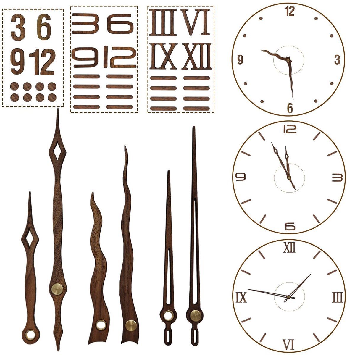 Dailygoody - Wijzers En Cijfers - Klokreparatie - 12 Inch - Vervangende Onderdelen - Walnoothout - Klokaccessoires - Geschikt voor Wandklokken - Kleur