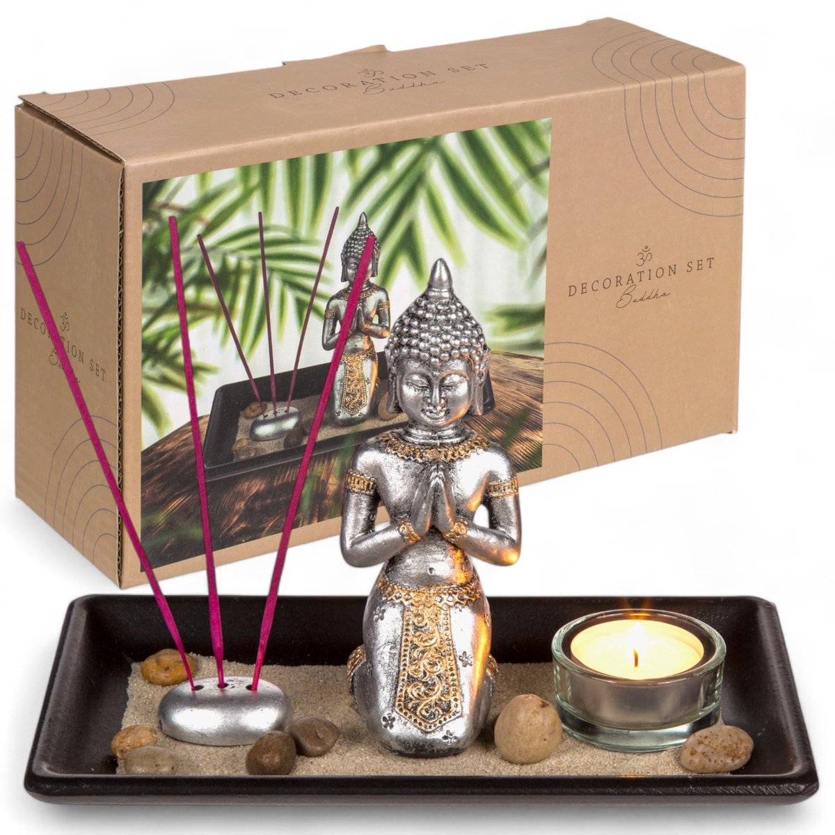 Dailygoody - Meditatieset - Boeddhafiguur - Spirituele decoratie voor innerlijke rust - Zw