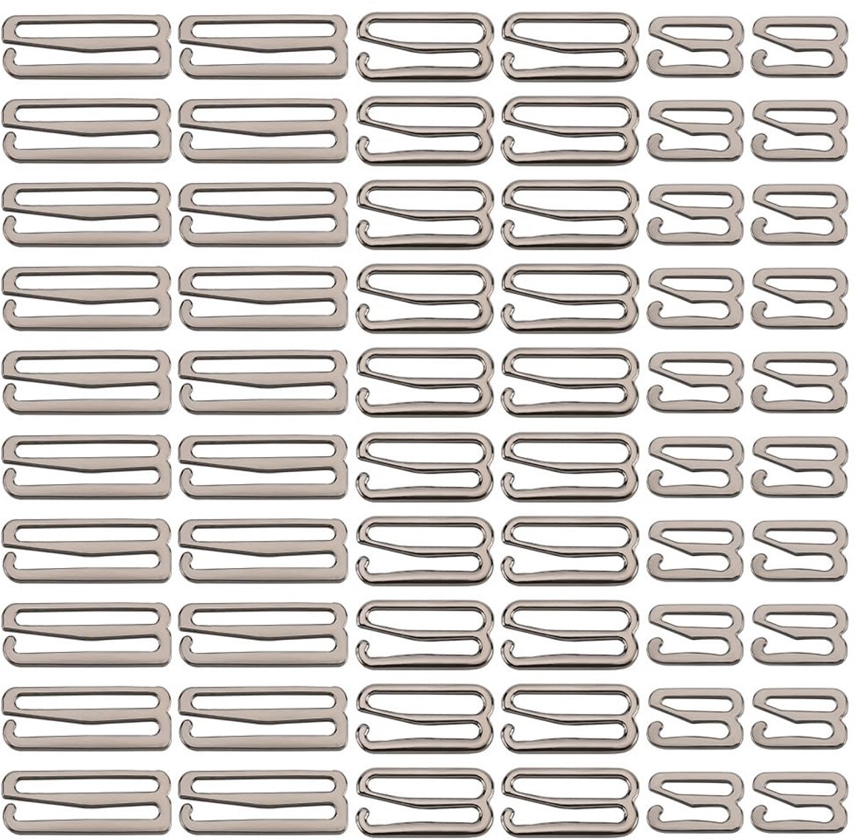 Allecto - Metalen Beha Riem Haken - 60 Stuks - Verstelbare Sluiting - Platina 24mm 19mm 11mm - Badpak Clips - Geschikt voor Lingerie en Bikini