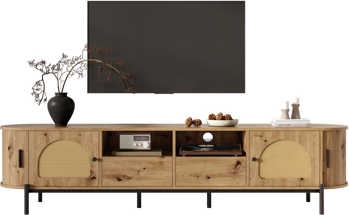 Clruro TV-meubel 140 cm - Mid-Century met Opbergruimte - Houtlook - Eiken Naturel