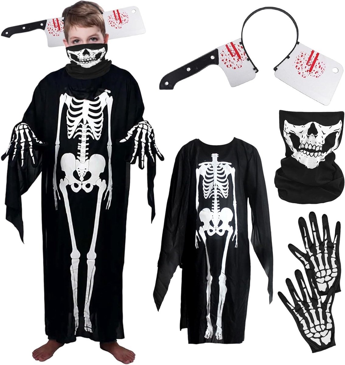 Halloween Kostuum voor Kinderen, 90 cm, Creepy Zombie, Geest, Skelet, Cosplay, Feest, Carnaval, Thema, Geschikt voor Jongens en Meisjes
