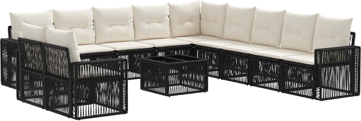 vidaXL - Tuinbank - Set - 12 - pcs - Zwart - en - Crème - Wit - poly - rattan