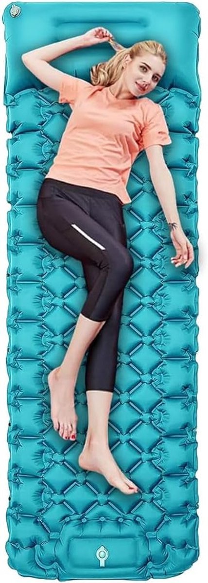 Self Inflating Camping Mat - 9cm Portable Waterproof Sleeping Mat - Outdoor Hiking Gear - Lightweight Single Roll Air Sleeping Mat - Camping Mattress with Built-in Foot Pump (Blue) van Merkloos — afbeelding 3