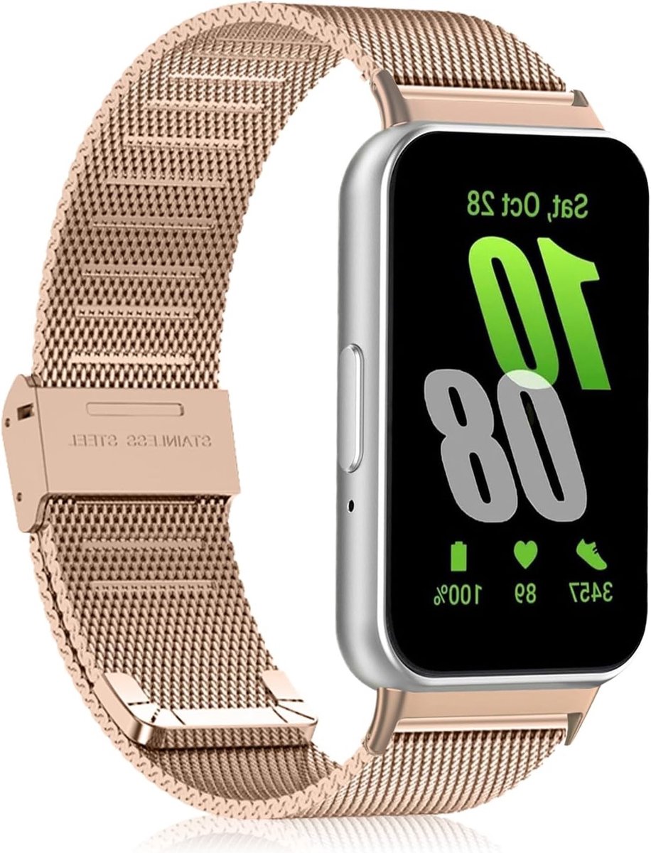 Ademend Vervangarmband voor Galaxy Fit 3 - Woven Rvs Mesh Horlogeband voor Mannen en Vrouwen in Roségoud