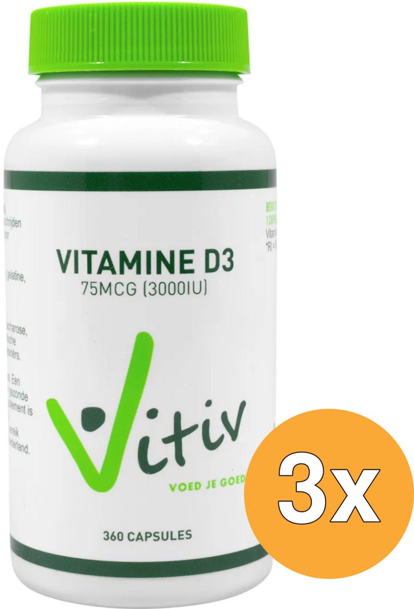 3x Vitiv Vitamine D3 3000Iu (360 capsules)
