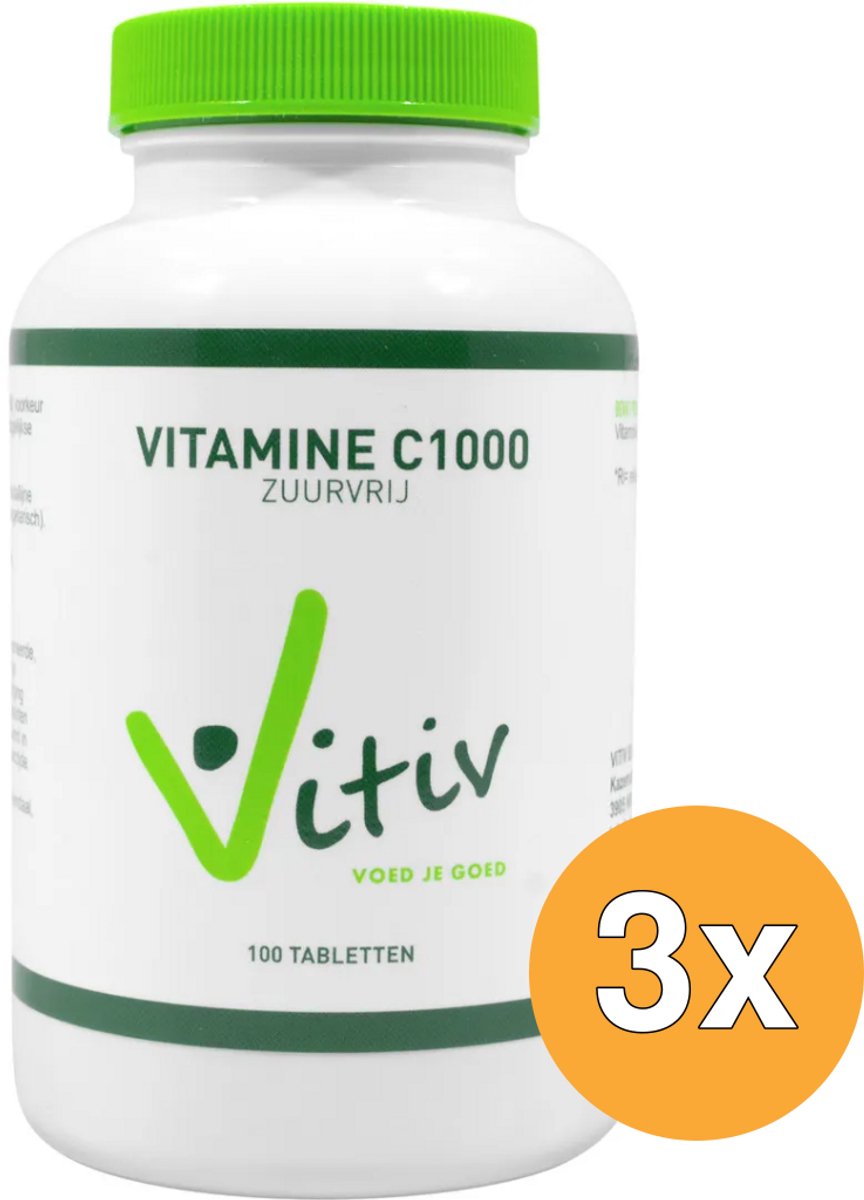 3x Vitiv Vitamine C1000 Zuurvrij (100 tabletten)