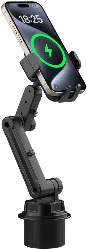 WiWU Telefoonhouder Auto Bekerhouder - 360° Draaibaar - Verstelbare Lange Arm - Universeel voor 4-7 inch Smartphones - Zwart