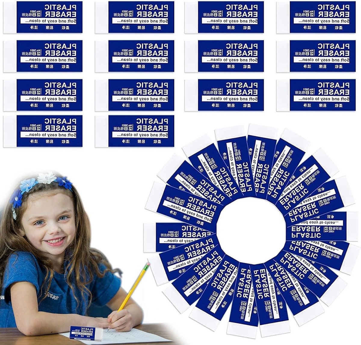 Set van 40 Stuks Zachte Witte Gum - Duurzame Mini Gum voor Kinderen, School en Kunstprojecten