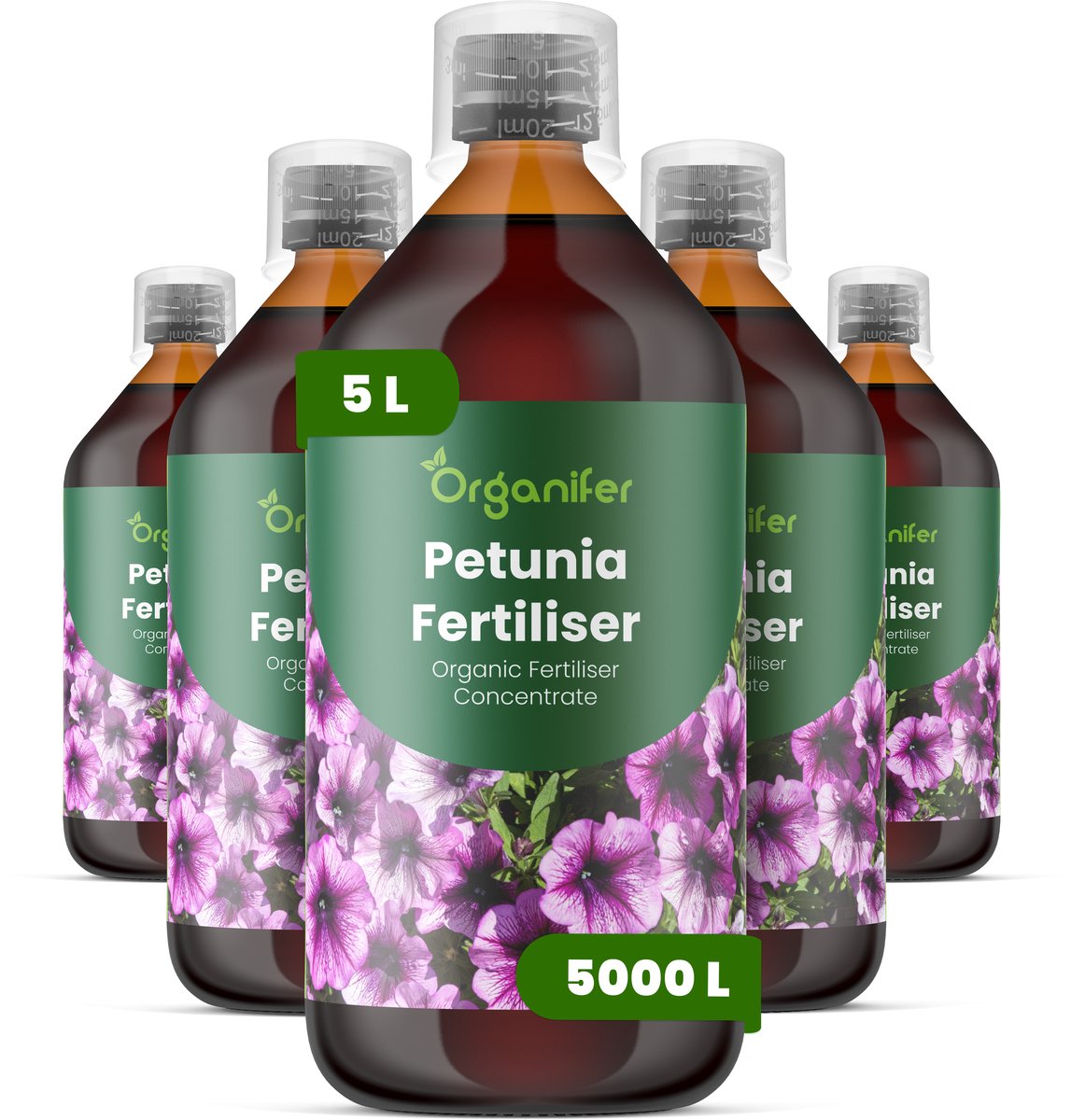 Vloeibare Meststof Voor Petuniamest 5X1 L Voor 5000 L - Npk 2-1-8 - Bevordert Onafgebroken Bloei En Een Hoge Knopproductie - Versterkt Wortelontwikkeling Voor Hitte- En Droogtetolerantie - Perfect Voor Alle Petuniavariëteiten - Organifer
