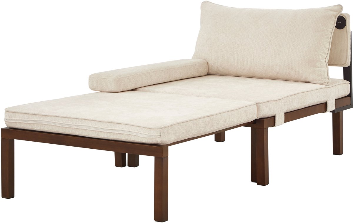Merax 2-In-1 Slaapstoel - Uitklapbare Slaapbank Met USB En Type-C - 1 Persoons Logeerbed Fauteuil Voor Woonkamer Slaapkamer En Kleine Ruimtes - Beige
