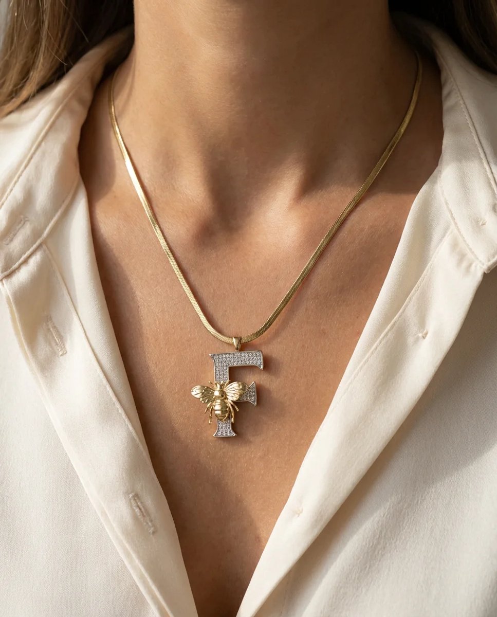 Dorvina 316L Roestvrij Staal Gekleurde Zirkonia Letter F Ketting Goudkleurig Dames Hypoallergeen Ketting