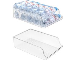 carmdering - Koelkast Organizer Blikjes Dispenser - Waterfles Dispenser Organisator - Koelkast Opbergbak Voor Dranken - Ruimtebesparend Ontwerp - Duurzaam PET Materiaal - Anti-Slip Ribbels - Houdt Koelkast Netjes - 1 Stuks
