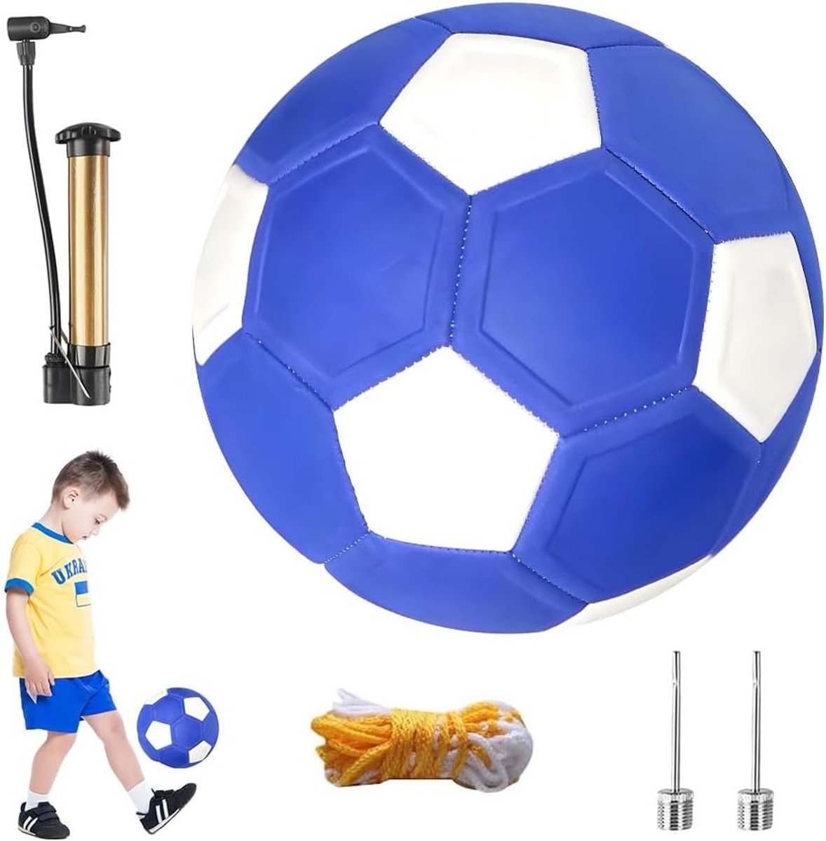 Voetbal 22 cm voor Kinderen - Gebogen Bal Maat 5 met Pomp, Net en Naalden - Ideaal voor Binnen en Buiten Spelletjes voor Jongeren en Volwassenen