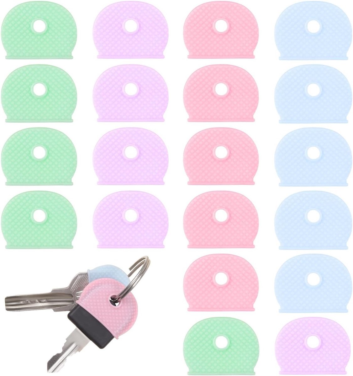 Set van 20 Sleutelhulsjes, Sleuteltoppers, Labels voor Sleutelidentificatie, Flexibele Gekleurde Sleutelcapsules voor Eenvoudige Herkenning en Organisatie