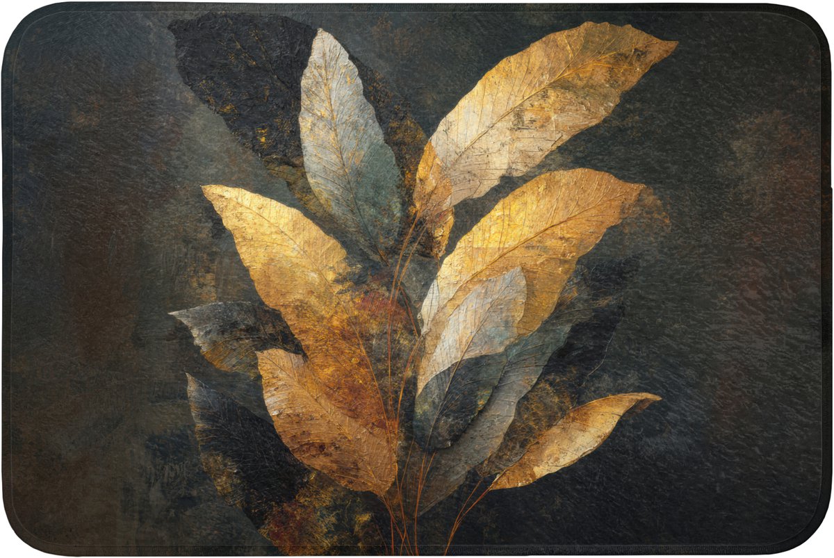 WC mat 90x60 cm - Antislip - Gouden Bladcompositie – Botanische Luxe - Toiletmat - Vloermat - Douchemat - Toilet tapijt - Toiletmatten