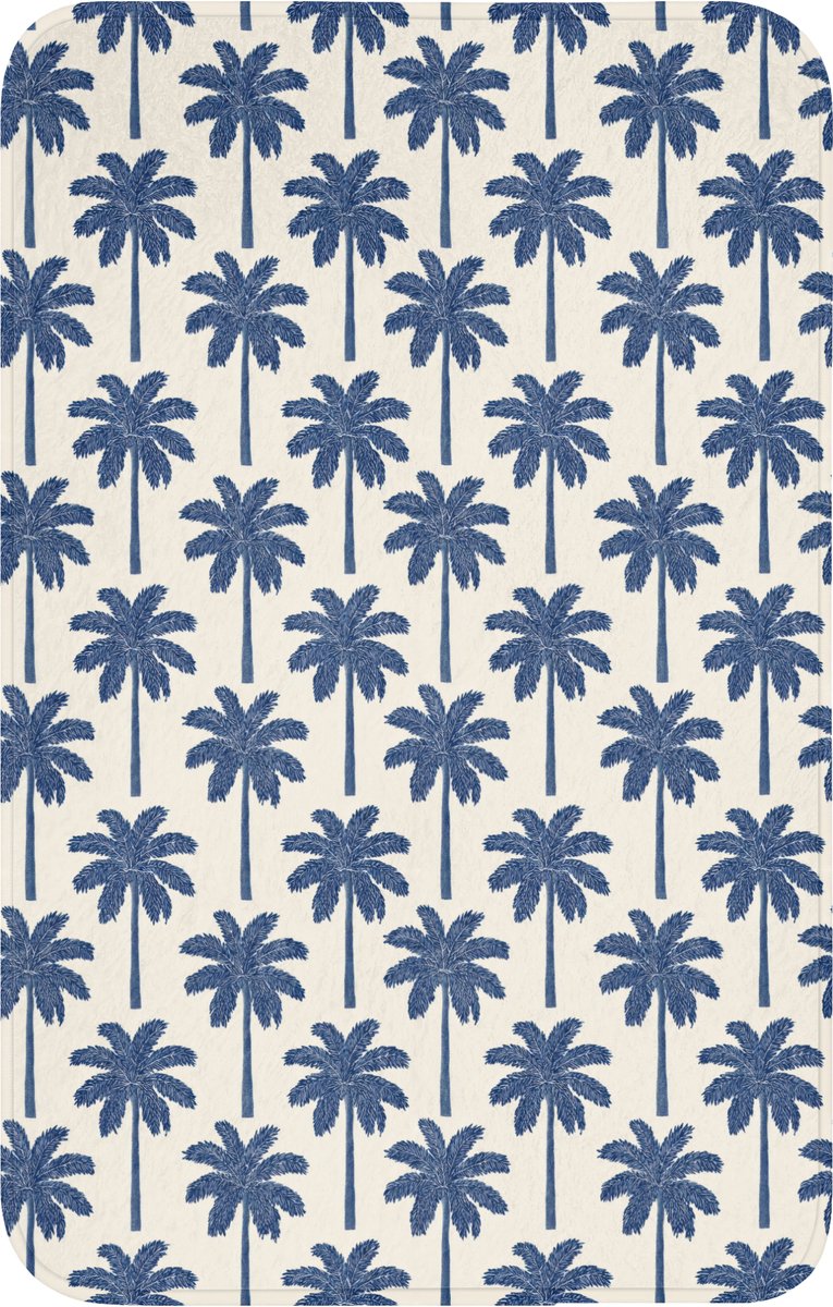 WC mat 50x80 cm - Antislip - Symmetrisch - Palm - Blauw - Toiletmat - Vloermat - Douchemat