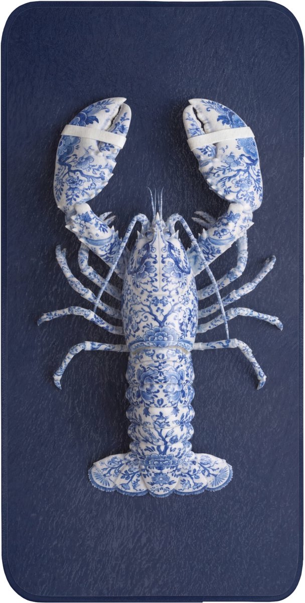 Badmat 60x120 cm - Antislip - Kreeft - Porselein - Delfts - Blauw - Badmatten voor badkamer - Badkamermat - Douchemat - Badkamer mat