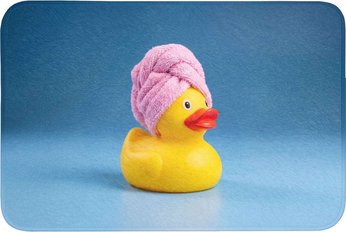 WC mat 90x60 cm - Antislip - Badeend - Handdoek - Blauw - Toiletmat - Vloermat - Douchemat