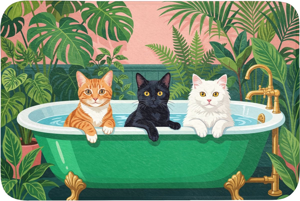 WC mat 90x60 cm - Antislip - Badkamer - Kattenparade - Kleurrijk - Toiletmat - Vloermat -