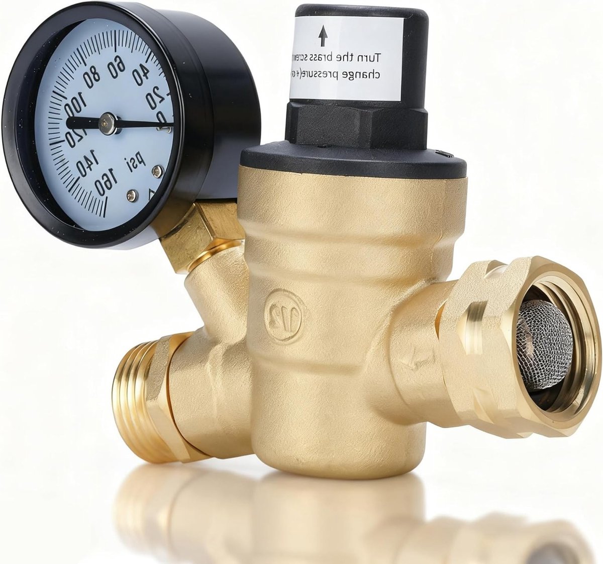 Verstelbare Waterdrukregulator van RVS met Manometers voor Motorhomes, Trailers en RV's - 3/4 Inch Draad, Verlaag de Waterdruk Efficiënt en Betrouwbaar