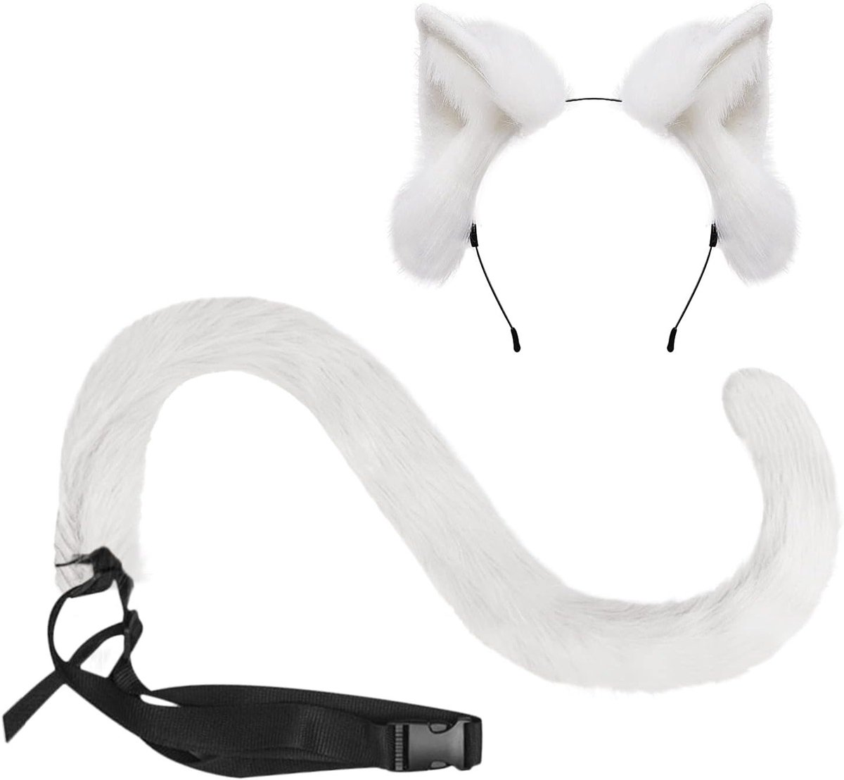 Halloween Kostuum Set met Kattenoren en Staart - Faux Bont Dierenthema, Feestaccessoires en Haarclips voor Halloween Party
