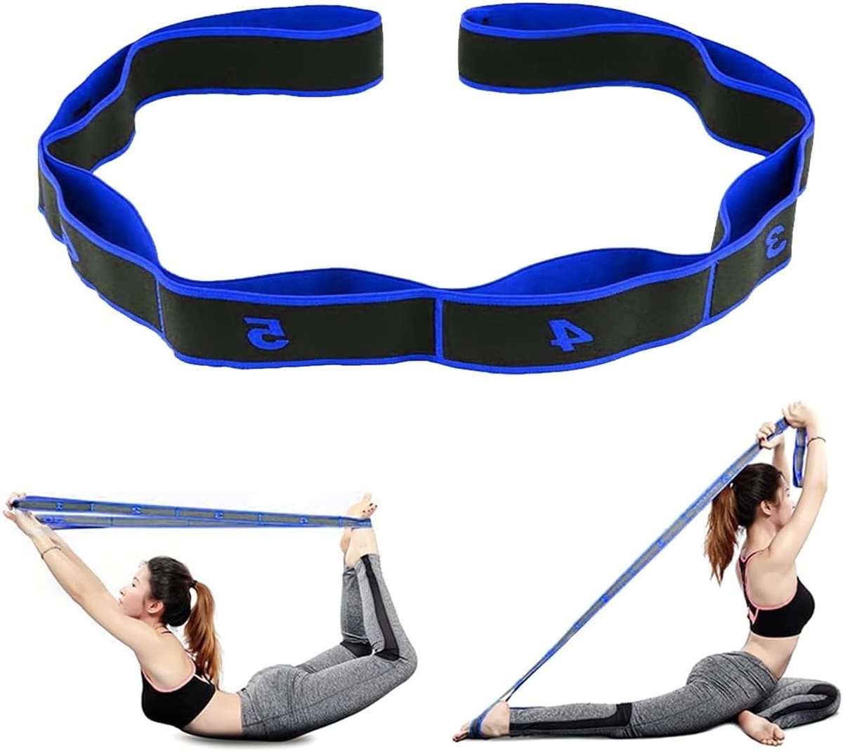 Yoga Stretchband met 10 Gespen voor Flexibiliteit, Krachttraining en Pilates Oefeningen