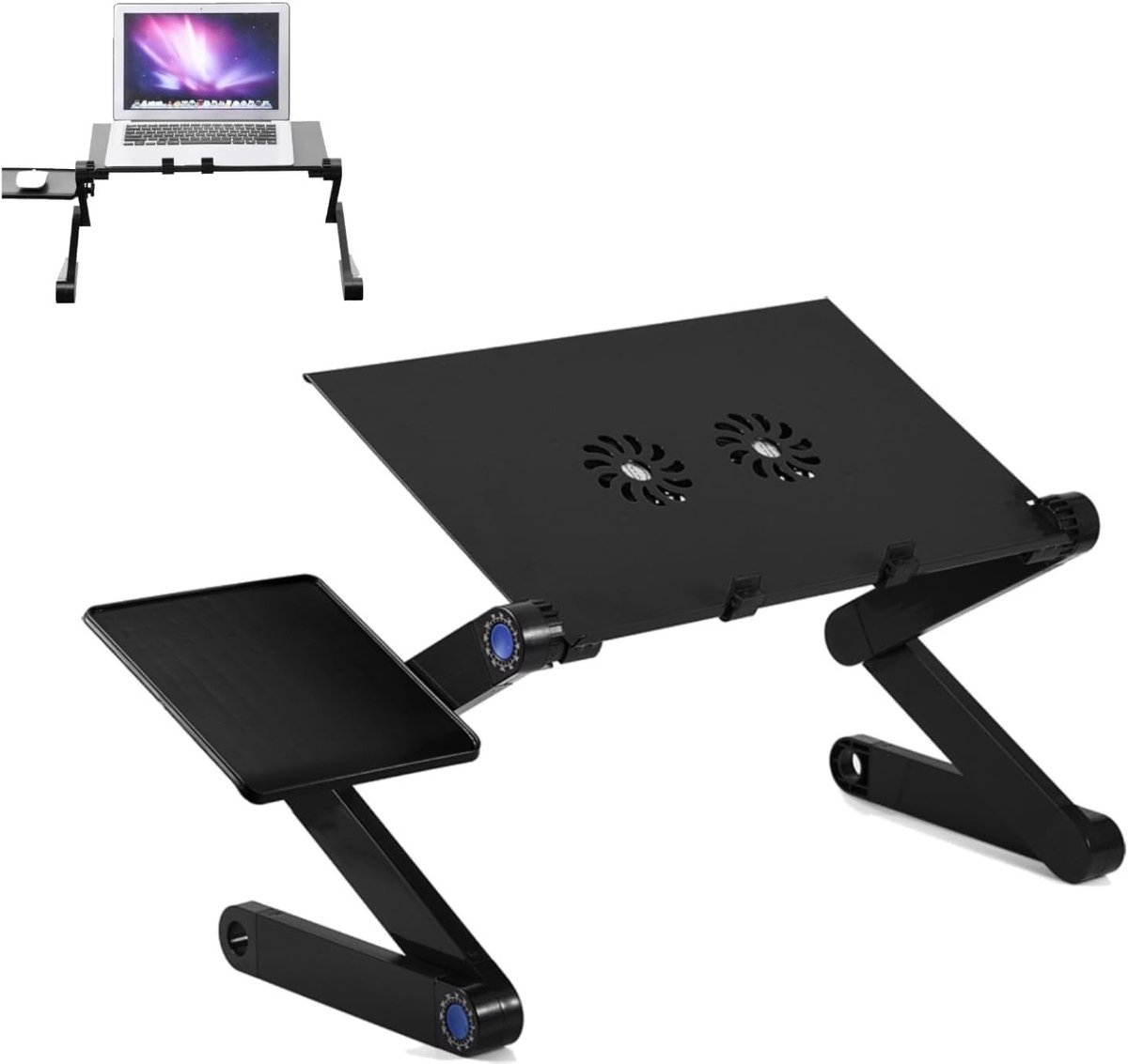 Verstelbare Laptopstandaard - Opvouwbaar Laptopbureau voor PC en Computer, Inclusief 2 Koelventilatoren en Muismat, 360° Draaibare Voeten voor Thuis en Kantoor